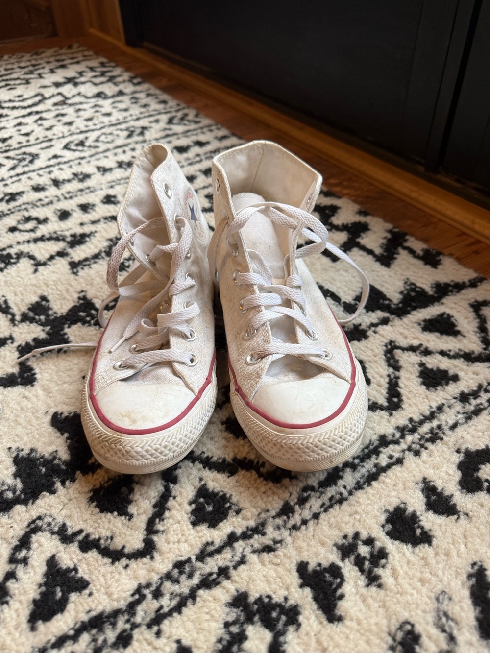 Womens White High-Top Canvas Sneakers with Red Trim